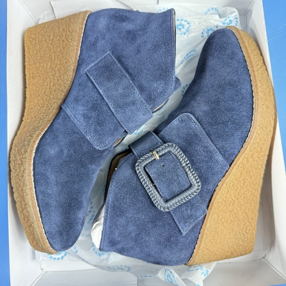 Jack Rogers Izzie Suede Wedge Boot Bootie Midnight Blue Buckle Women's Size 6.5 - Picture 13 of 14